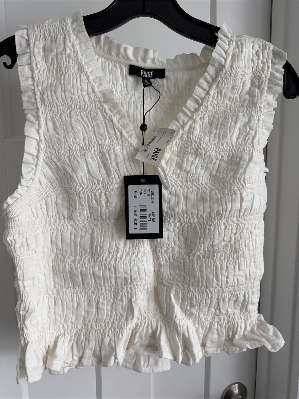 PAIGE Cream Smocked Ruffle V-Neck Sleeveless Camisole